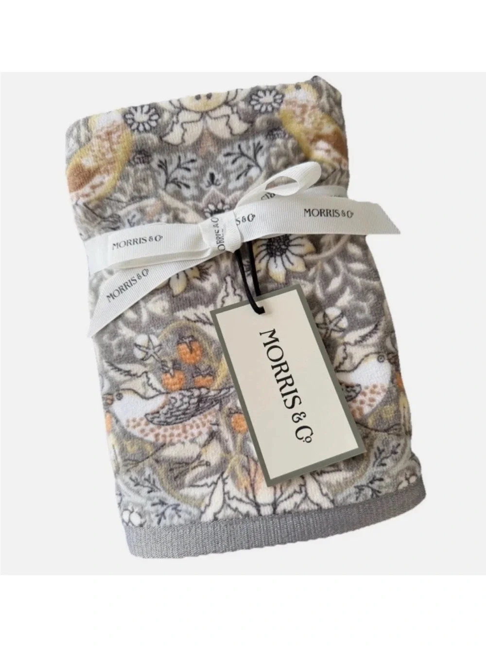4pc William Morris Co Bath Towels Strawberry Thief Grey Velour Towel Set NEW